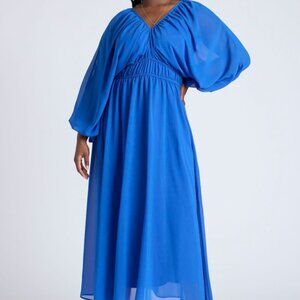Chiffon Balloon Sleeve Maxi Dress